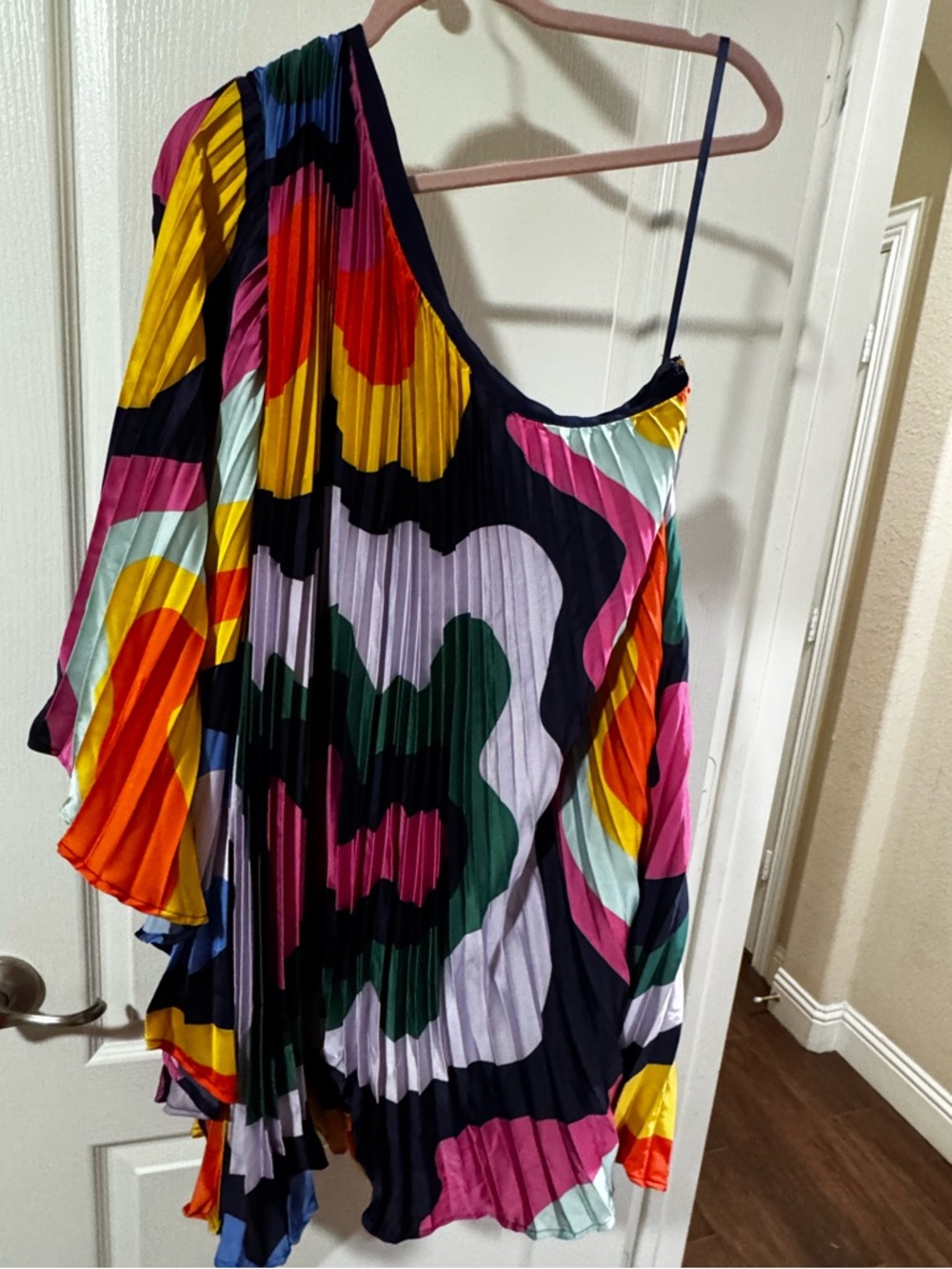Hutch Pleated Multicolor Dress with Navy Base